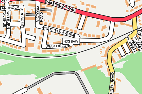 HX3 8AW map - OS OpenMap – Local (Ordnance Survey)