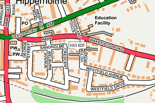 HX3 8DF map - OS OpenMap – Local (Ordnance Survey)