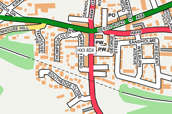HX3 8DX map - OS OpenMap – Local (Ordnance Survey)