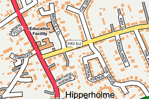 HX3 8JJ map - OS OpenMap – Local (Ordnance Survey)