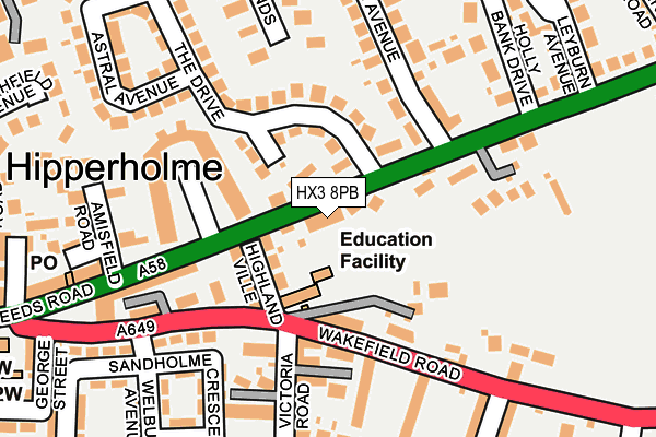 HX3 8PB map - OS OpenMap – Local (Ordnance Survey)