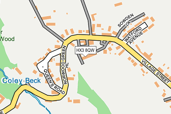 HX3 8QW map - OS OpenMap – Local (Ordnance Survey)