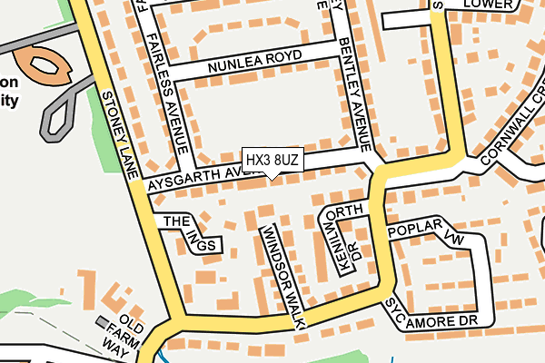 HX3 8UZ map - OS OpenMap – Local (Ordnance Survey)