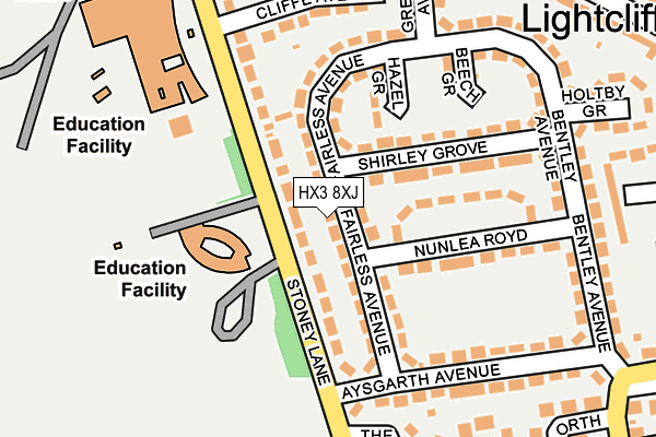 HX3 8XJ map - OS OpenMap – Local (Ordnance Survey)