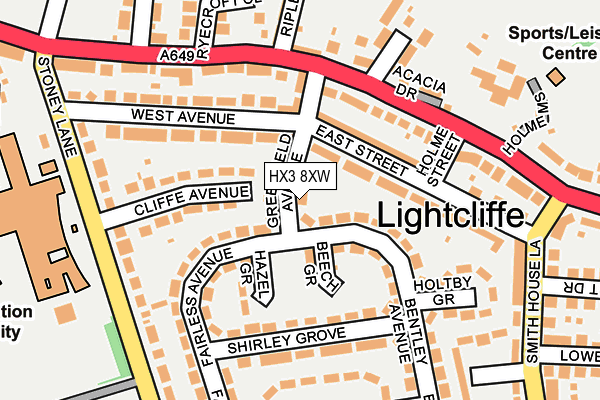 HX3 8XW map - OS OpenMap – Local (Ordnance Survey)