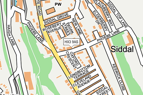 HX3 9AS map - OS OpenMap – Local (Ordnance Survey)