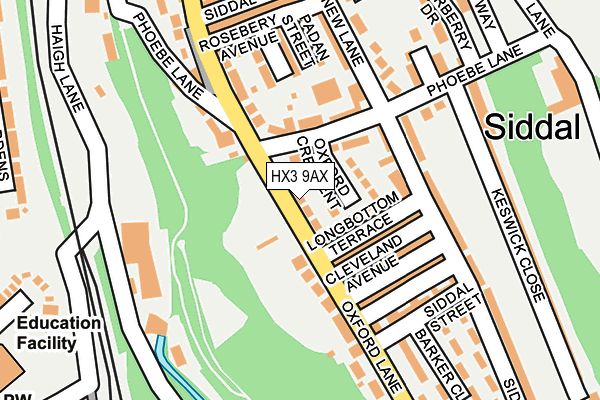 HX3 9AX map - OS OpenMap – Local (Ordnance Survey)