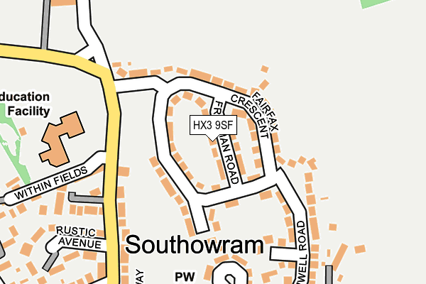 HX3 9SF map - OS OpenMap – Local (Ordnance Survey)