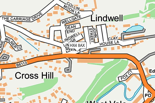 HX4 8AX map - OS OpenMap – Local (Ordnance Survey)