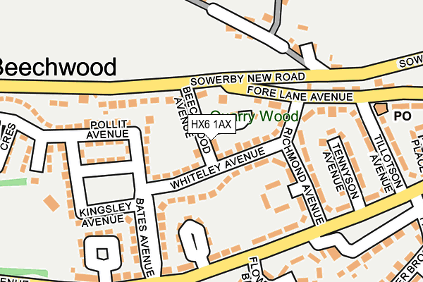 HX6 1AX map - OS OpenMap – Local (Ordnance Survey)