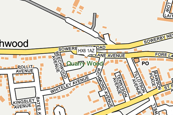 HX6 1AZ map - OS OpenMap – Local (Ordnance Survey)