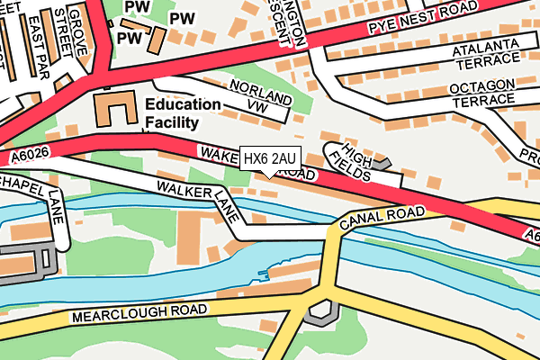 HX6 2AU map - OS OpenMap – Local (Ordnance Survey)