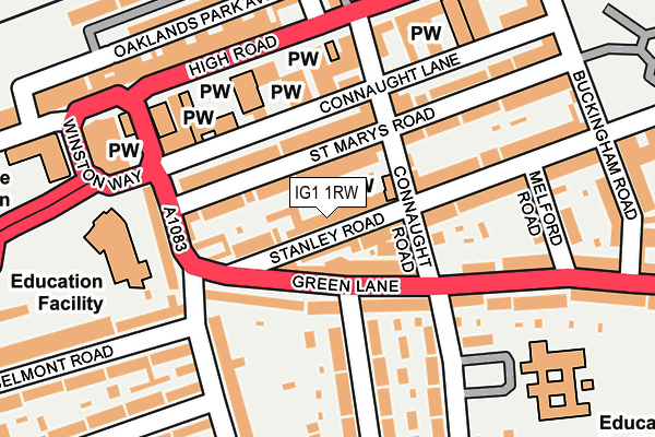 IG1 1RW map - OS OpenMap – Local (Ordnance Survey)