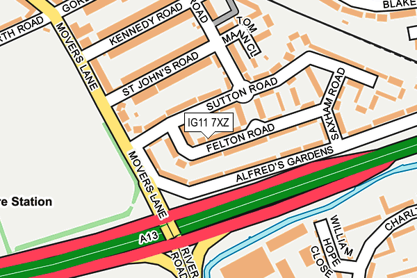IG11 7XZ map - OS OpenMap – Local (Ordnance Survey)