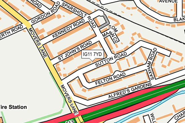 IG11 7YD map - OS OpenMap – Local (Ordnance Survey)