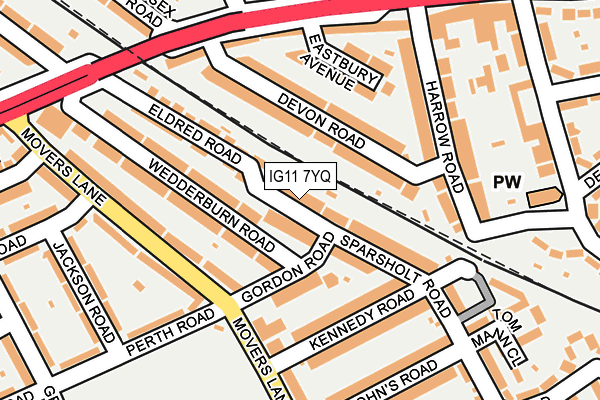 IG11 7YQ map - OS OpenMap – Local (Ordnance Survey)