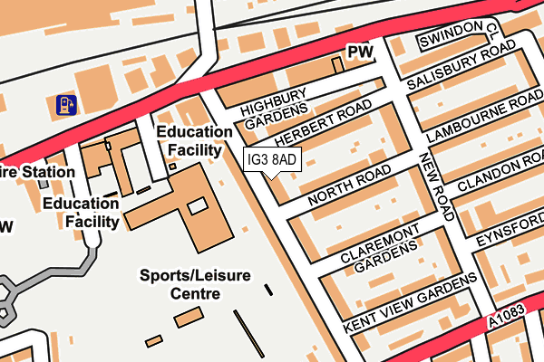 IG3 8AD map - OS OpenMap – Local (Ordnance Survey)