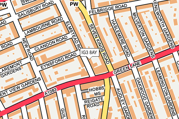 IG3 8AY map - OS OpenMap – Local (Ordnance Survey)