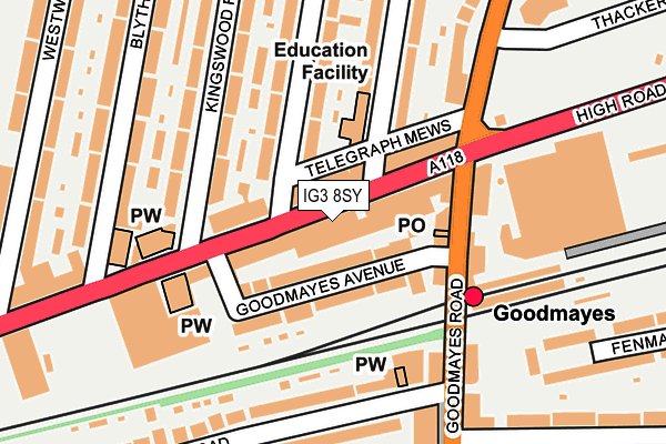 IG3 8SY map - OS OpenMap – Local (Ordnance Survey)