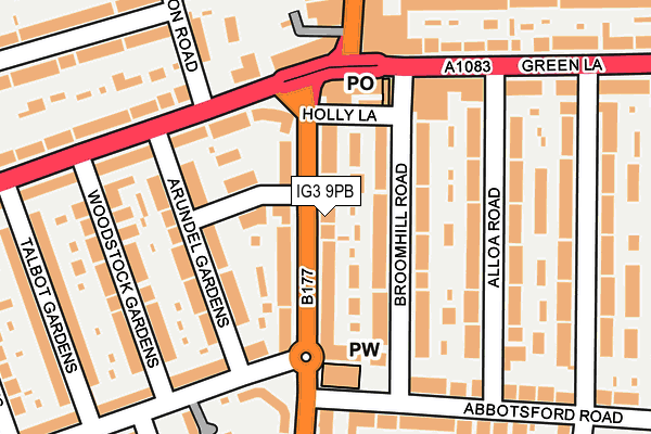IG3 9PB map - OS OpenMap – Local (Ordnance Survey)