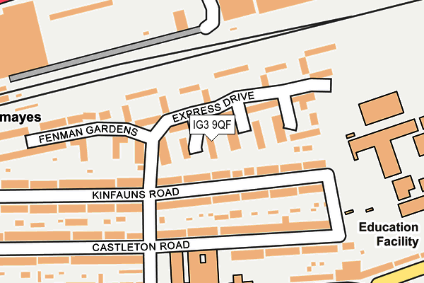 IG3 9QF map - OS OpenMap – Local (Ordnance Survey)