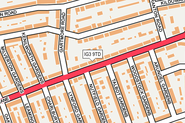 IG3 9TD map - OS OpenMap – Local (Ordnance Survey)