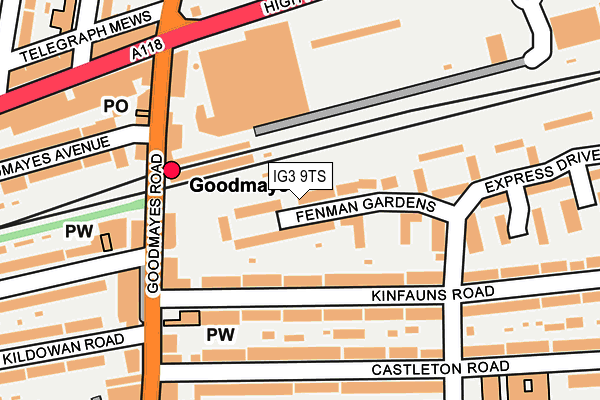 IG3 9TS map - OS OpenMap – Local (Ordnance Survey)