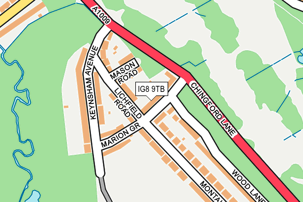 IG8 9TB map - OS OpenMap – Local (Ordnance Survey)