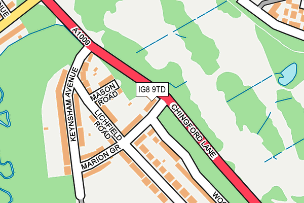 IG8 9TD map - OS OpenMap – Local (Ordnance Survey)