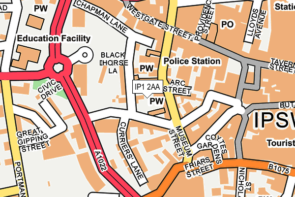 IP1 2AA map - OS OpenMap – Local (Ordnance Survey)