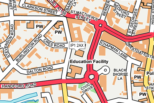 IP1 2AX map - OS OpenMap – Local (Ordnance Survey)