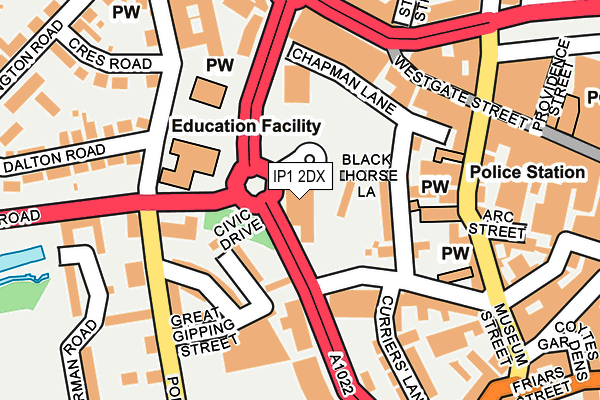 IP1 2DX map - OS OpenMap – Local (Ordnance Survey)