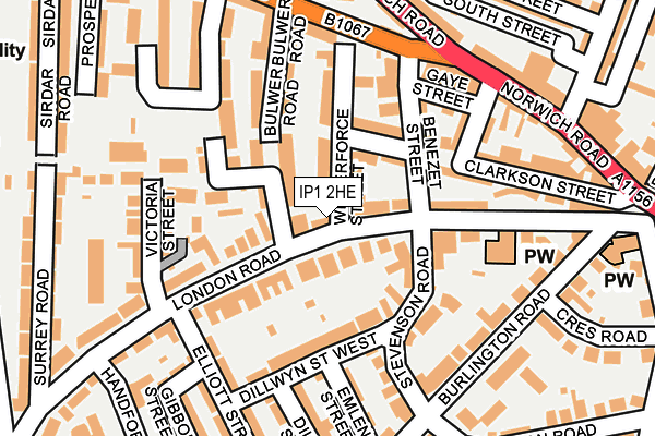 IP1 2HE map - OS OpenMap – Local (Ordnance Survey)