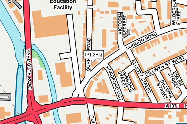 IP1 2HQ map - OS OpenMap – Local (Ordnance Survey)