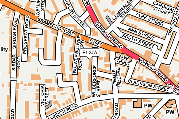 IP1 2JW map - OS OpenMap – Local (Ordnance Survey)