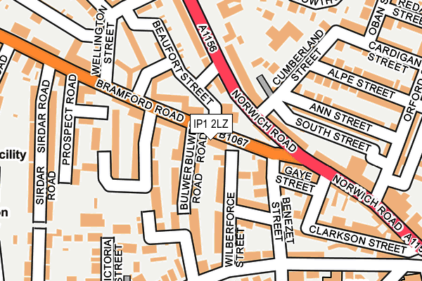 IP1 2LZ map - OS OpenMap – Local (Ordnance Survey)