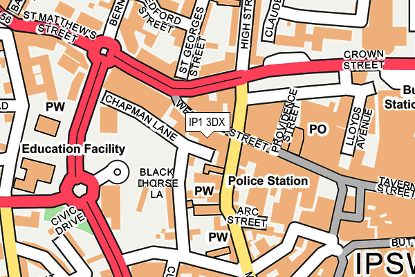 IP1 3DX map - OS OpenMap – Local (Ordnance Survey)