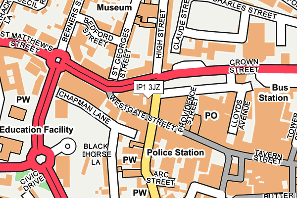IP1 3JZ map - OS OpenMap – Local (Ordnance Survey)