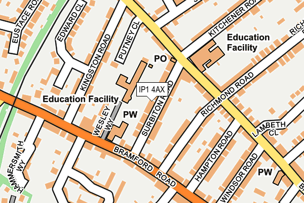 IP1 4AX map - OS OpenMap – Local (Ordnance Survey)