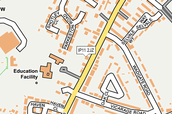 IP11 2JZ map - OS OpenMap – Local (Ordnance Survey)