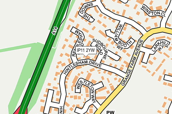 IP11 2YW map - OS OpenMap – Local (Ordnance Survey)