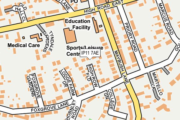 IP11 7AE map - OS OpenMap – Local (Ordnance Survey)