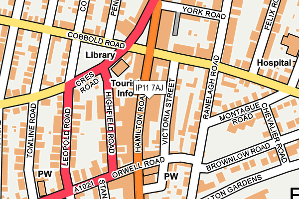 IP11 7AJ map - OS OpenMap – Local (Ordnance Survey)