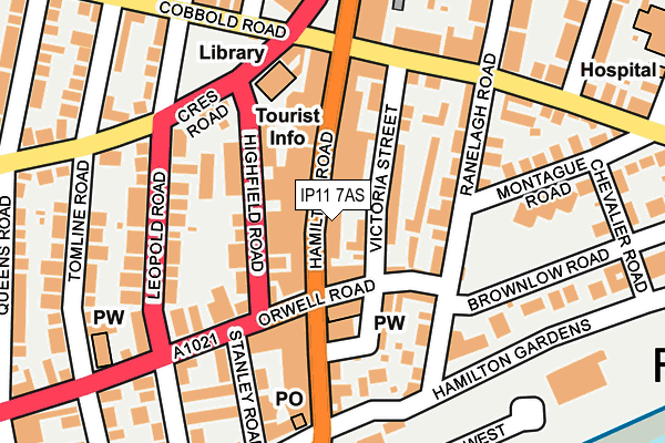 IP11 7AS map - OS OpenMap – Local (Ordnance Survey)