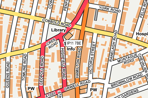 IP11 7BE map - OS OpenMap – Local (Ordnance Survey)