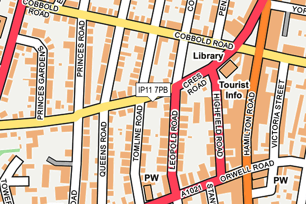 IP11 7PB map - OS OpenMap – Local (Ordnance Survey)