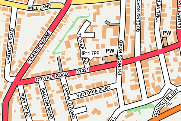IP11 7PP map - OS OpenMap – Local (Ordnance Survey)