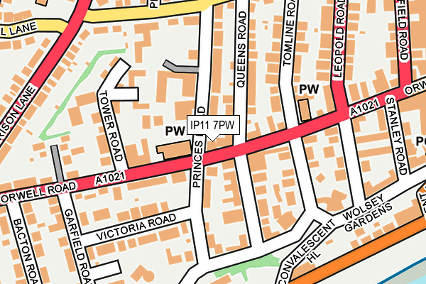 IP11 7PW map - OS OpenMap – Local (Ordnance Survey)