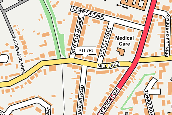 IP11 7RU map - OS OpenMap – Local (Ordnance Survey)