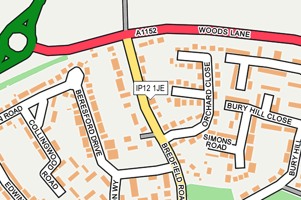 IP12 1JE map - OS OpenMap – Local (Ordnance Survey)